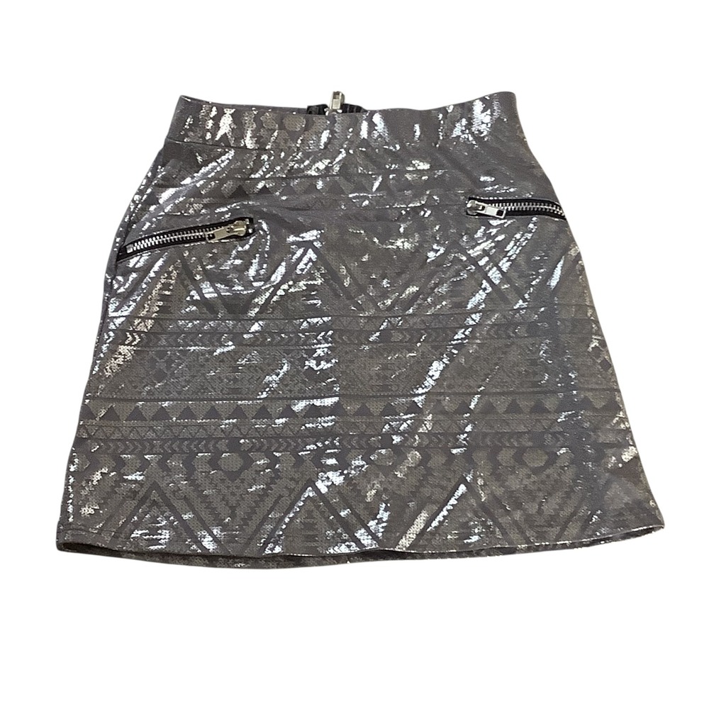 Scream & Shout Mini Skirt Girls Medium Silver Aztec‎ Tribal Metallic Party Dance